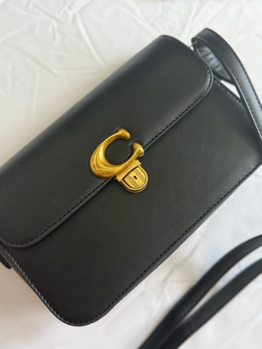 Black faux Leather Shoulder Bag with Gold Hardware - Designer Inspired